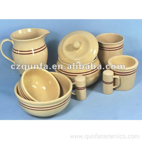 8pcs beige color ceramic breakfast dinnerware set